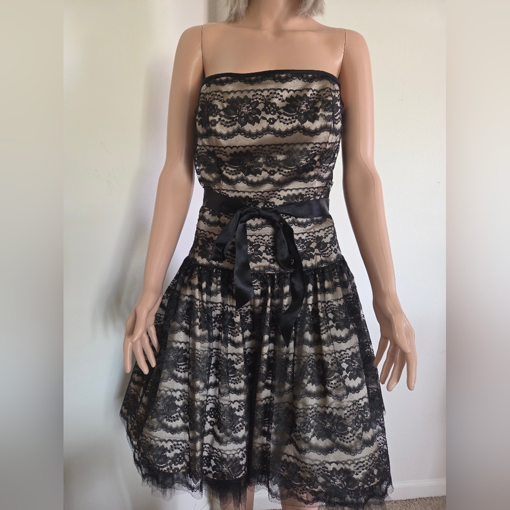Jessica McClintock For Gunne Sax Juniors Black Lace Overlay Dress Size 9/10